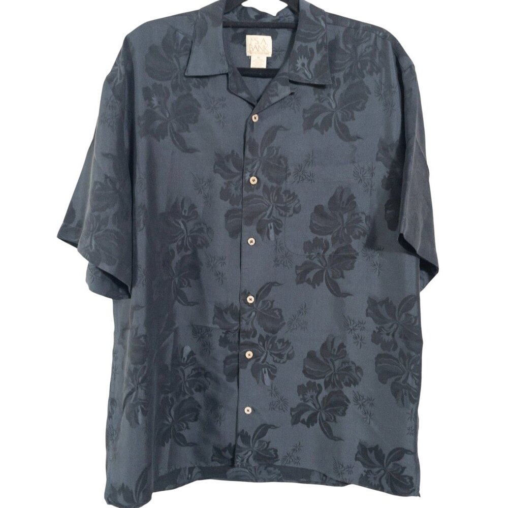 Jos A Bank Black Hawaiian Print Short Sleeve Button Down Modal Blend SZ XL